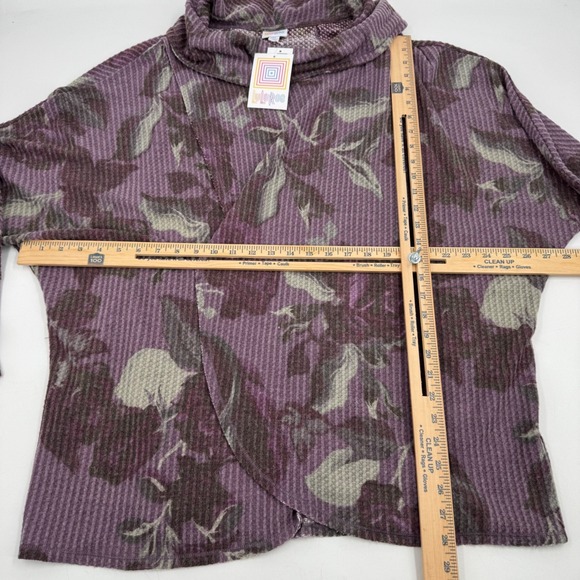 LuLaRoe Kristen Purple Floral Waffle Knit Top Tunic Cowl Neck Pullover Blouse XL - Picture 2 of 7